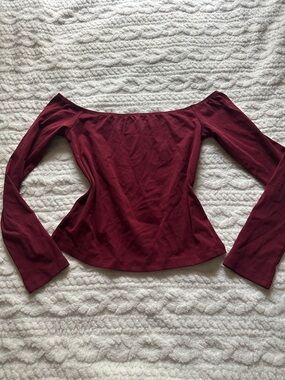 Off-Shoulder Long Sleeve Top in Burgundy
